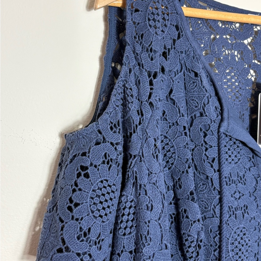 NWT Daniel Rainn 2X Blue Crochet Cold Shoulder Boho Peasant Top Flowy Blouse - Picture 3 of 8